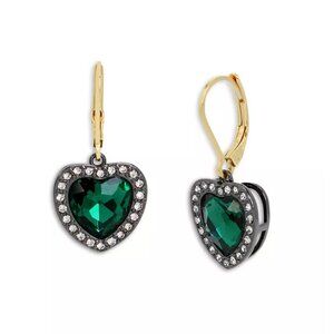 Kurt Geiger London Halo Crystal Heart Drop Earrings Emerald Green